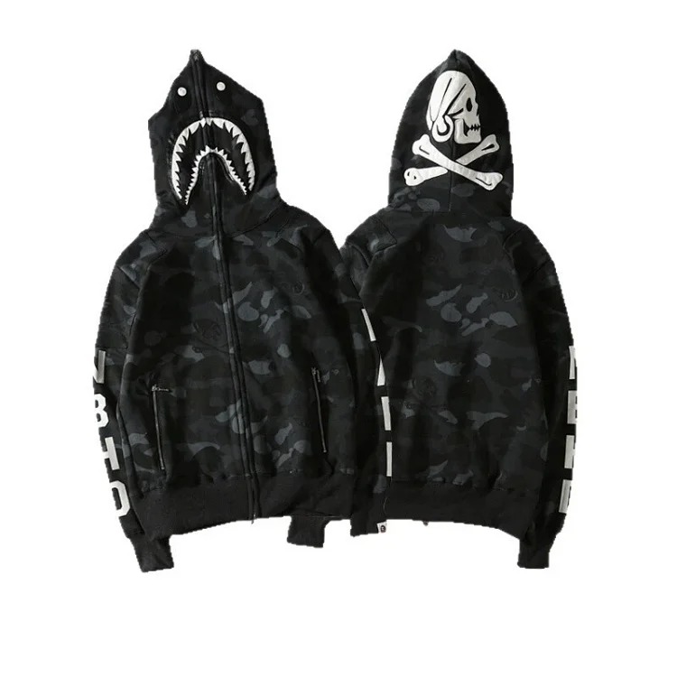 20206 cross-border trend bape new camouflage shark print jacket ape head sweatshirt one piece batch