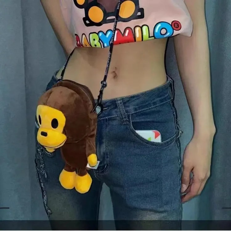 Japanese trendy brand bapex milo monkey children's shoulder crossbody bag mobile phone bag camouflage mobile phone bag cartoon street