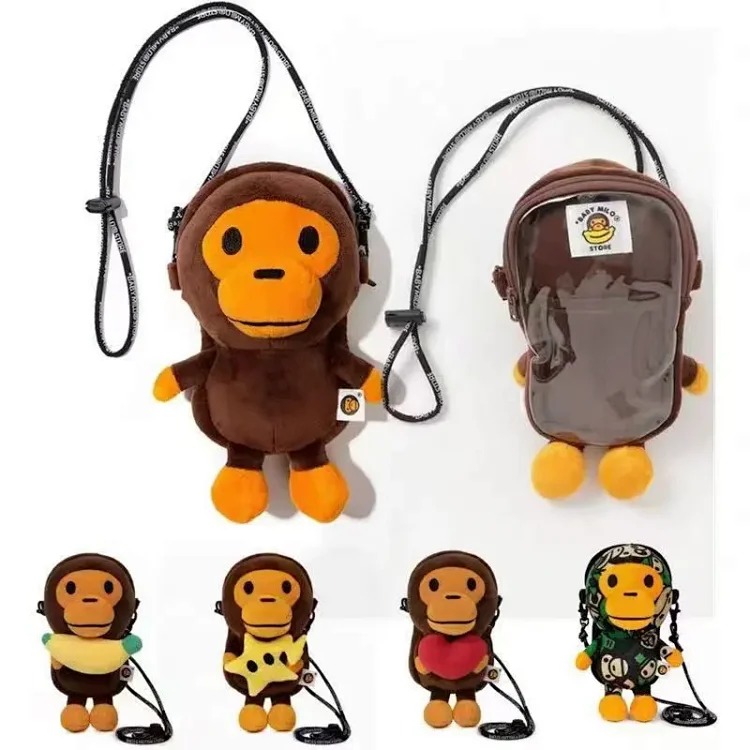 Japanese trendy brand bapex milo monkey children's shoulder crossbody bag mobile phone bag camouflage mobile phone bag cartoon street