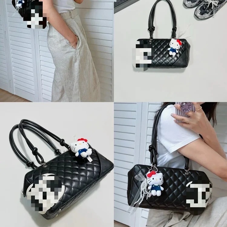Wholesale black and white panda bowling ball vintage Kangpeng second hand rhombus pillow bag shoulder handbag