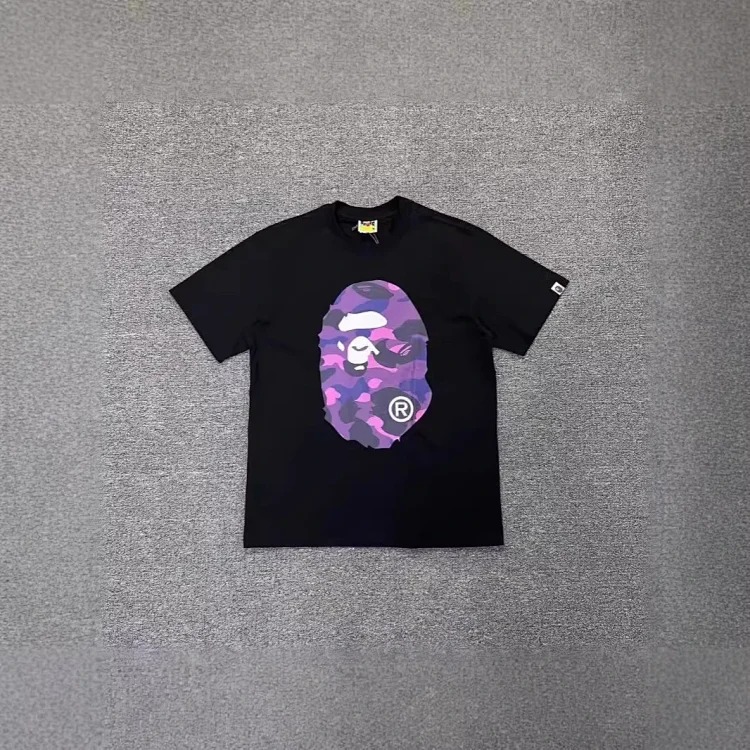 Three-label ape head double-sided pure cotton and linen cotton 230g heavy couple short-sleeved T-shirt men and women same style casual trendy brand versatile