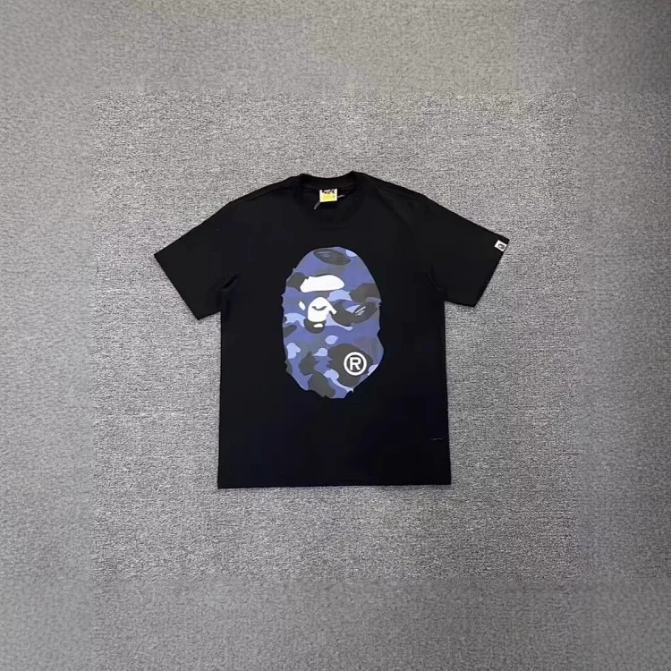 Three-label ape head double-sided pure cotton and linen cotton 230g heavy couple short-sleeved T-shirt men and women same style casual trendy brand versatile