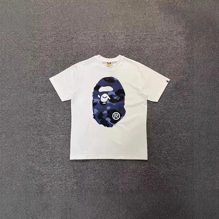 Three-label ape head double-sided pure cotton and linen cotton 230g heavy couple short-sleeved T-shirt men and women same style casual trendy brand versatile
