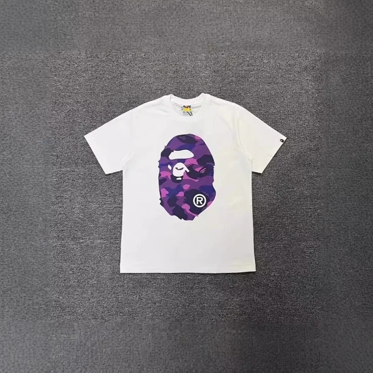 Three-label ape head double-sided pure cotton and linen cotton 230g heavy couple short-sleeved T-shirt men and women same style casual trendy brand versatile