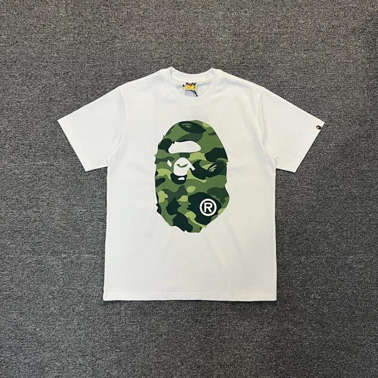 Three-label ape head double-sided pure cotton and linen cotton 230g heavy couple short-sleeved T-shirt men and women same style casual trendy brand versatile