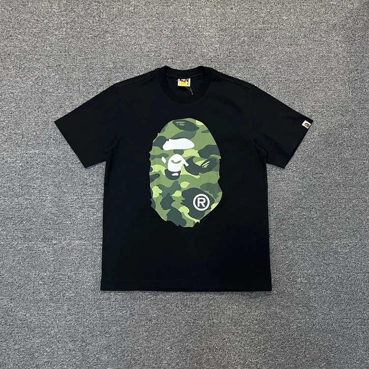 Three-label ape head double-sided pure cotton and linen cotton 230g heavy couple short-sleeved T-shirt men and women same style casual trendy brand versatile