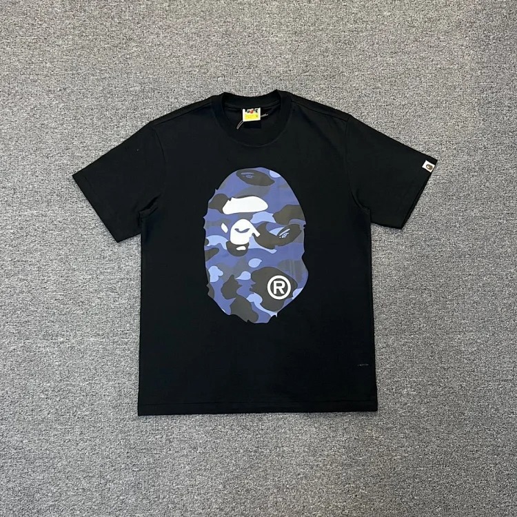 Three-label ape head double-sided pure cotton and linen cotton 230g heavy couple short-sleeved T-shirt men and women same style casual trendy brand versatile