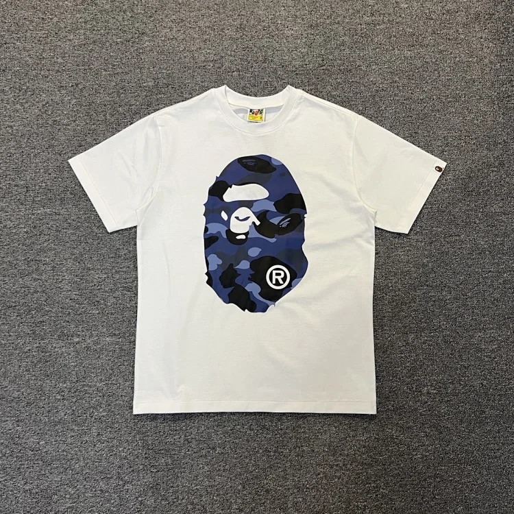 Three-label ape head double-sided pure cotton and linen cotton 230g heavy couple short-sleeved T-shirt men and women same style casual trendy brand versatile