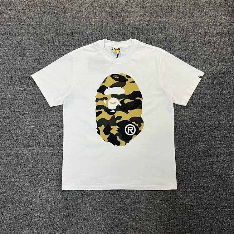 Three-label ape head double-sided pure cotton and linen cotton 230g heavy couple short-sleeved T-shirt men and women same style casual trendy brand versatile