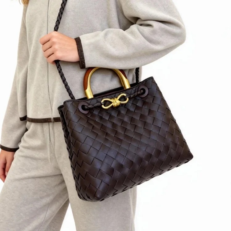 B's cross-border popular hand-woven bag cowhide women's large-capacity handbag old money style tote shoulder cross-body