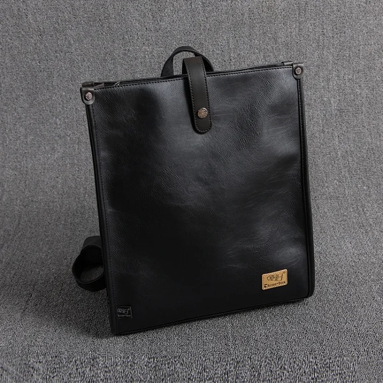 New Japanese style men's backpack PU leather large capacity retro square college student school bag youth computer backpack trend image 2