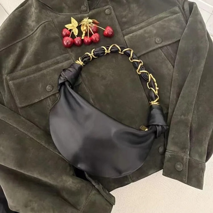 2026 new high-end first-layer sheepskin chain hobo croissant bag, fashionable and versatile one-shoulder hand-held armpit women's bag