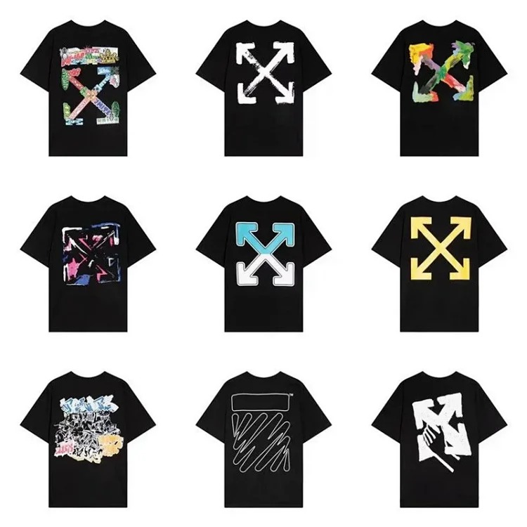 2023 new color oil painting arrow print OW short-sleeved men's and women's European and American round neck T-shirts