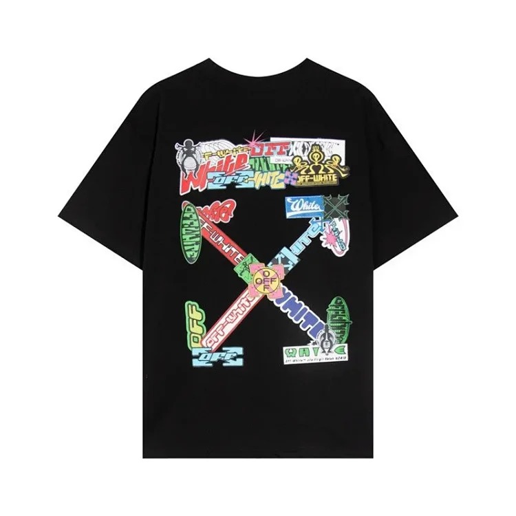 2023 new color oil painting arrow print OW short-sleeved men's and women's European and American round neck T-shirts image 4
