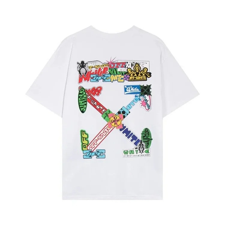 2023 new color oil painting arrow print OW short-sleeved men's and women's European and American round neck T-shirts image 5