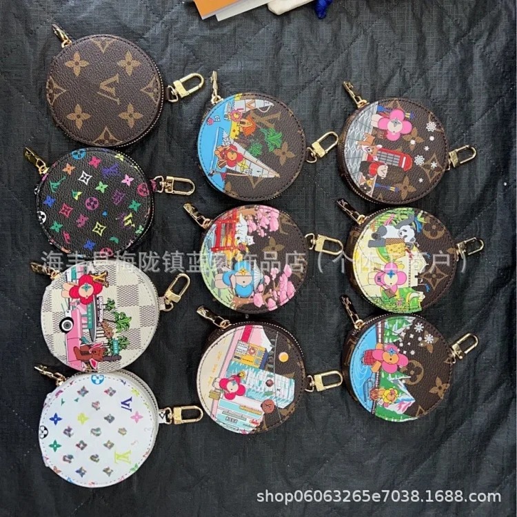 Graffiti print zipper round cake coin purse cute mini coin pendant card holder headphone key bag