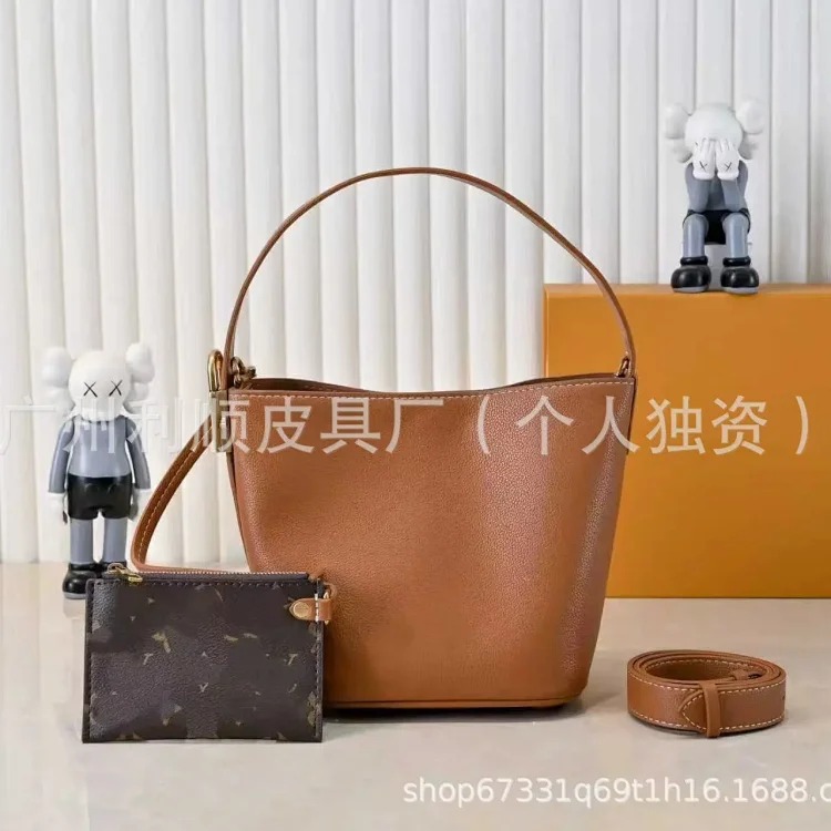 Cross-border Guangzhou high allinbb bucket bag Lowkey genuine leather portable diagonal large capacity fortune bucket women's bag