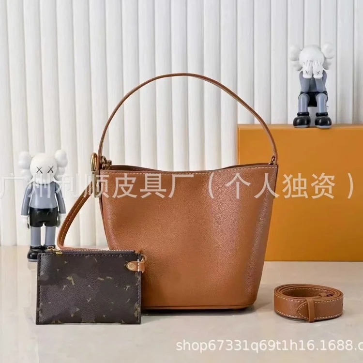 Cross-border Guangzhou high allinbb bucket bag Lowkey genuine leather portable diagonal large capacity fortune bucket women's bag