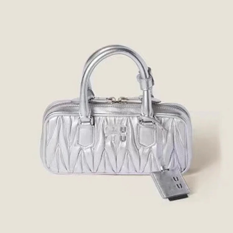 Miu new retro bowling crossbody bag pleated lambskin Boston fashion shoulder handbag women's trend