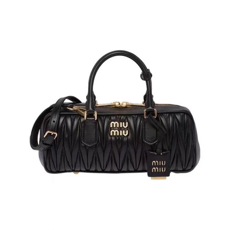 Miu new retro bowling crossbody bag pleated lambskin Boston fashion shoulder handbag women's trend