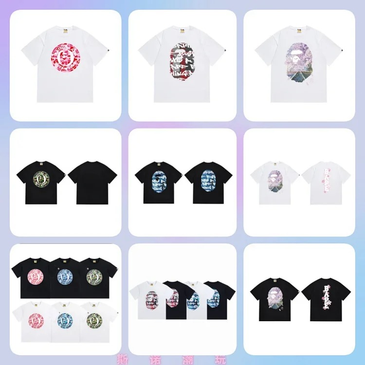 Classic BAPE ape head pure cotton camouflage printed round neck short-sleeved T-shirt Japanese loose trendy top