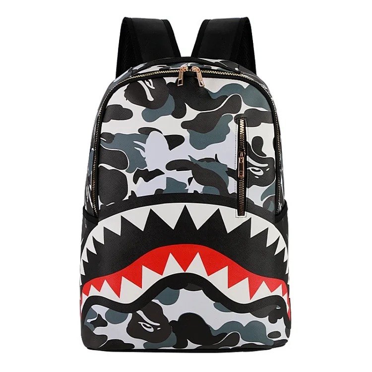 Student business school bag camouflage shark printable logo large capacity waterproof backpack anime cross-border backpack