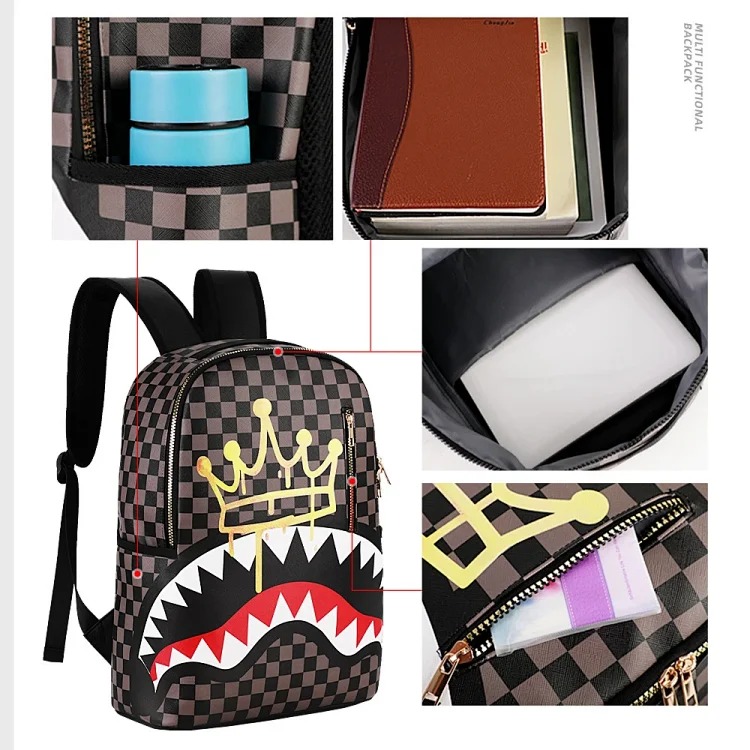 Student business school bag camouflage shark printable logo large capacity waterproof backpack anime cross-border backpack