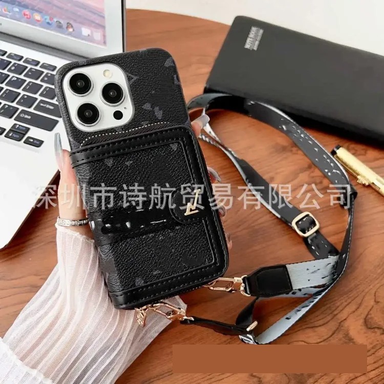 Suitable for ihone17promax mobile phone case Apple 16 new lanyard diagonally across retro card holder multi-function 15p
