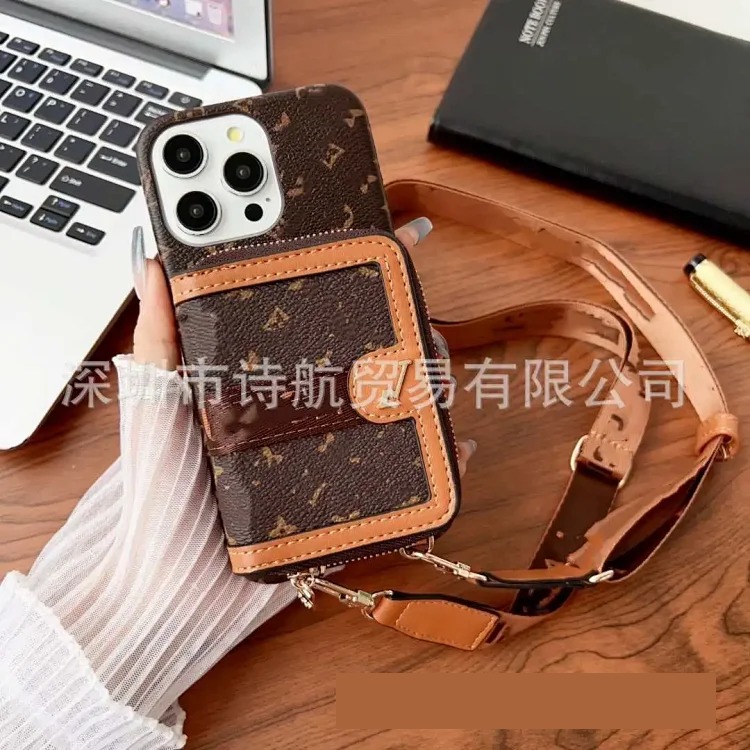 Suitable for ihone17promax mobile phone case Apple 16 new lanyard diagonally across retro card holder multi-function 15p