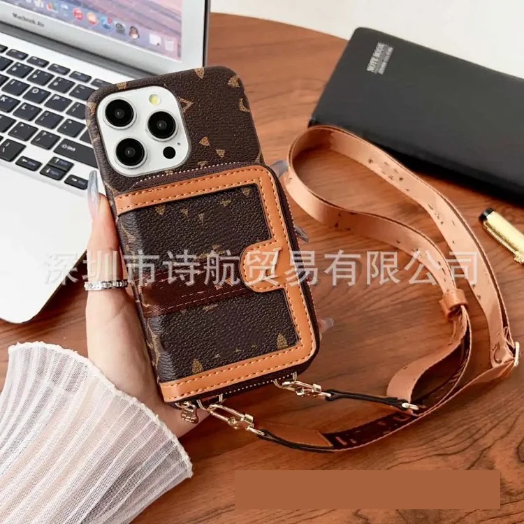 Suitable for ihone17promax mobile phone case Apple 16 new lanyard diagonally across retro card holder multi-function 15p