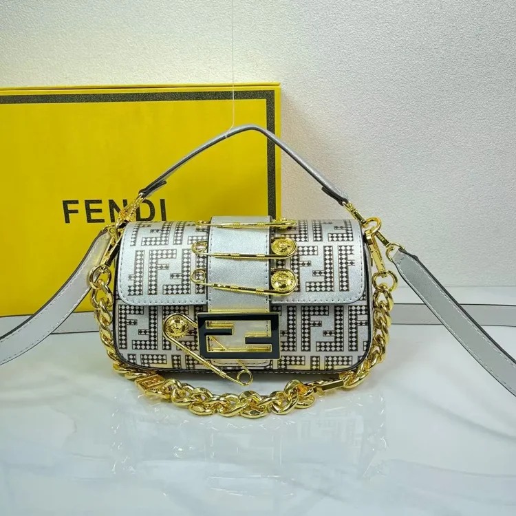 Fendi F Family Alliance's new large buckle hardware chain small square bag baguette women's female flip small bag elegant crossbody bag