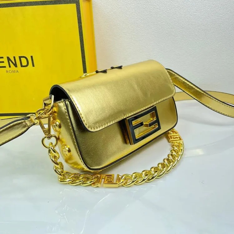 Fendi F Family Alliance's new large buckle hardware chain small square bag baguette women's female flip small bag elegant crossbody bag