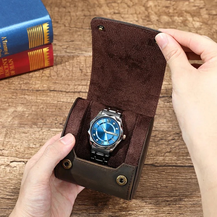 Cross-border retro crazy horse leather watch box couple mechanical watch gift box high-end convenient watch storage box