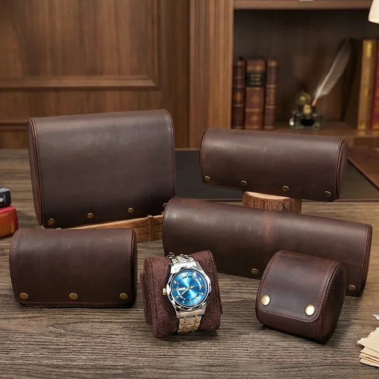 Cross-border retro crazy horse leather watch box couple mechanical watch gift box high-end convenient watch storage box