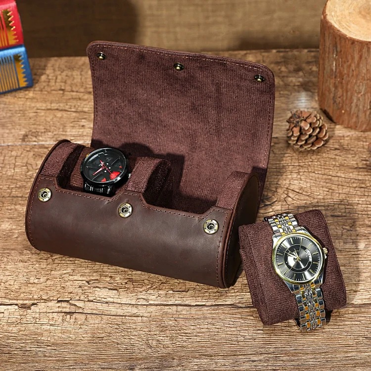 Cross-border retro crazy horse leather watch box couple mechanical watch gift box high-end convenient watch storage box
