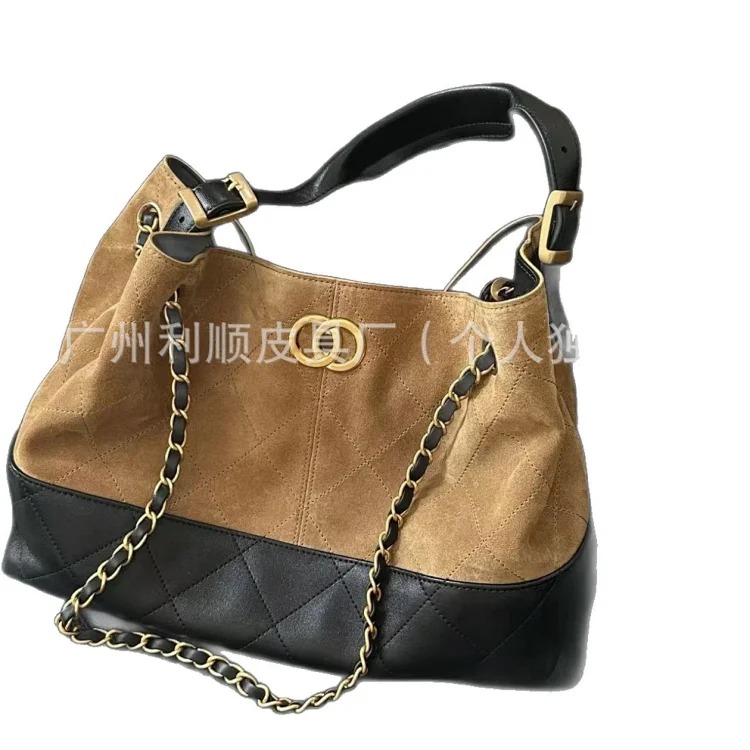 Guangzhou high 25A small fragrant suede color matching rhombus tote bag hobo leather shoulder hand chain underarm for women