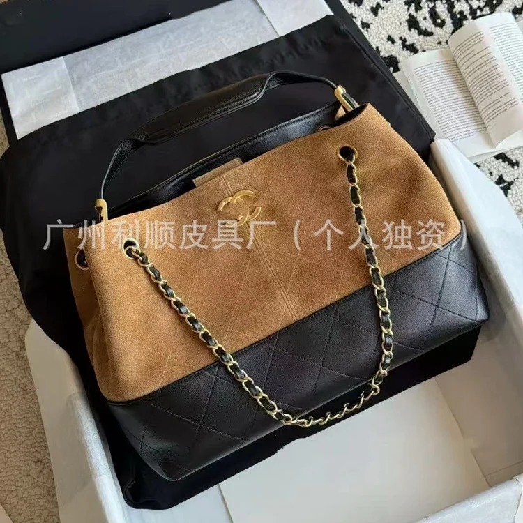 Guangzhou high 25A small fragrant suede color matching rhombus tote bag hobo leather shoulder hand chain underarm for women