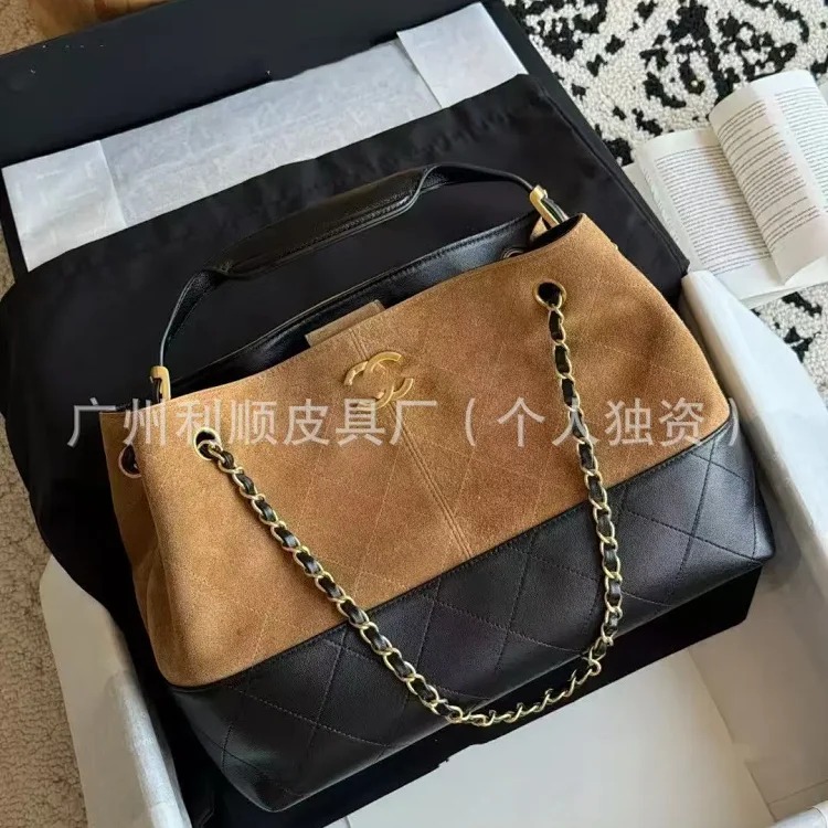 Guangzhou high 25A small fragrant suede color matching rhombus tote bag hobo leather shoulder hand chain underarm for women