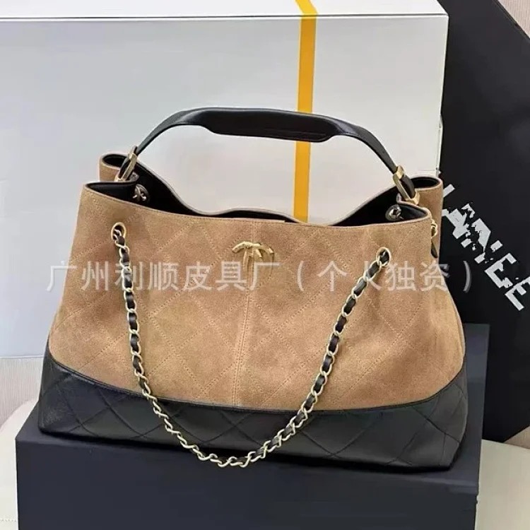 Guangzhou high 25A small fragrant suede color matching rhombus tote bag hobo leather shoulder hand chain underarm for women