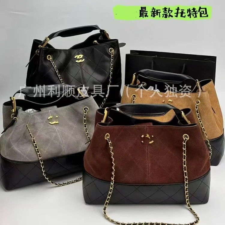 Guangzhou high 25A small fragrant suede color matching rhombus tote bag hobo leather shoulder hand chain underarm for women
