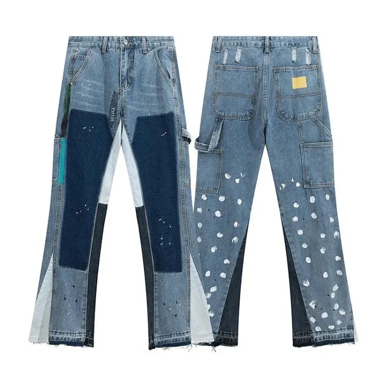 Washed ripped patchwork jeans GD image 3