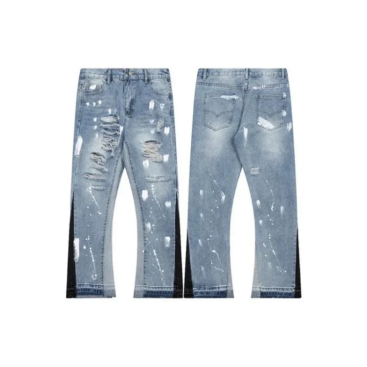 Washed ripped patchwork jeans GD image 6