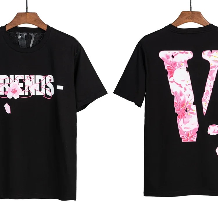 Cross-border supply big V trendy brand letter cherry blossom short half-sleeved sketch embroidered lip print graffiti printed short-sleeved T-shirt for men and women 1 image 2