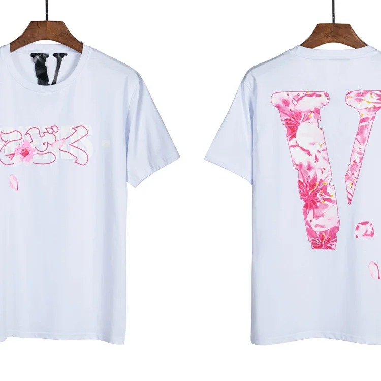 Cross-border supply big V trendy brand letter cherry blossom short half-sleeved sketch embroidered lip print graffiti printed short-sleeved T-shirt for men and women 1 image 3