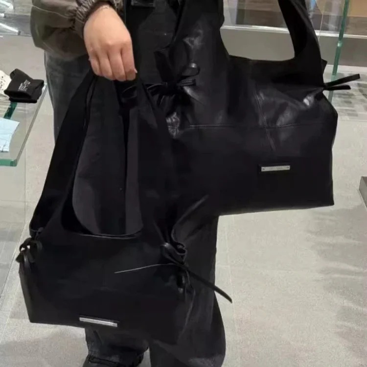 Korean niche trendy brand matin kim bow shoulder tote bag mk oil wax leather vegetable basket bag handbag
