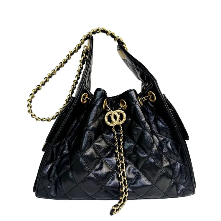2025 new first-layer cowhide small fragrant rhombus hobo chain armpit bag large capacity fashionable commuter shoulder bag