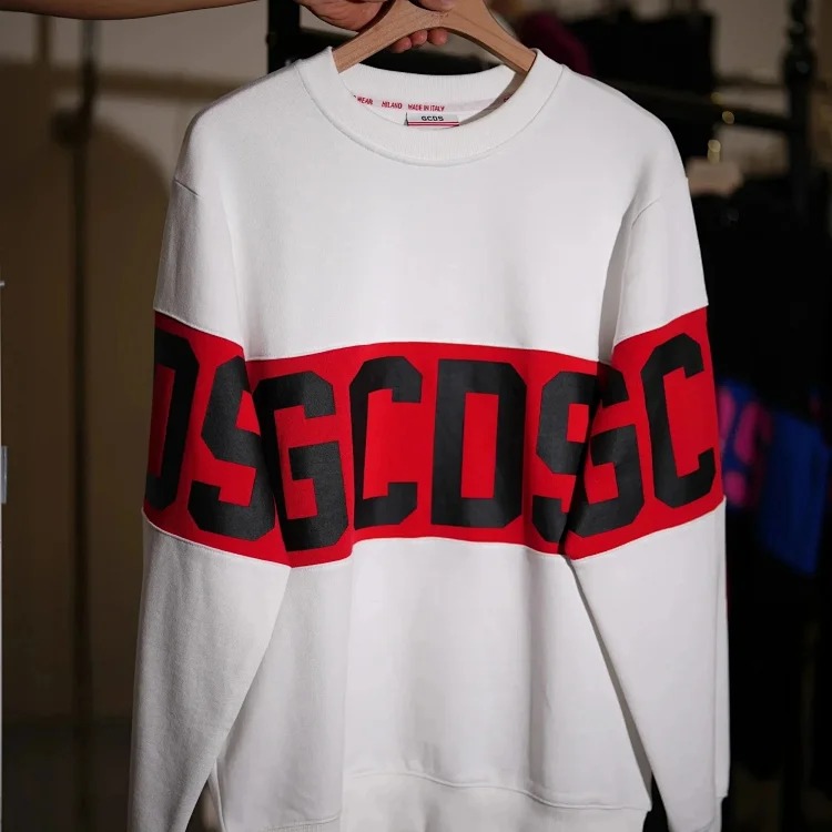 Classic white and red stitching round neck T-shirt, sweatshirt and knitwear for men and women-2542