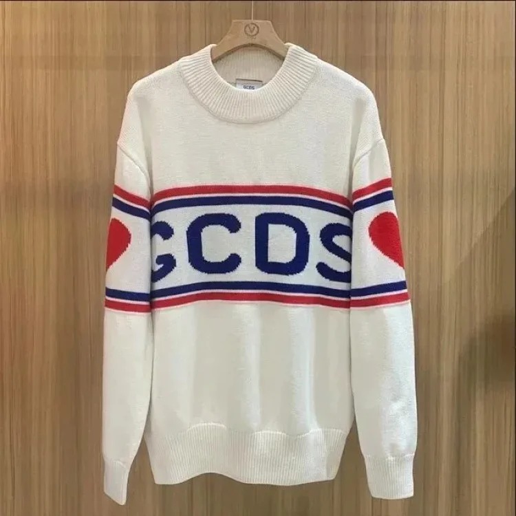 Classic white and red stitching round neck T-shirt, sweatshirt and knitwear for men and women-2542