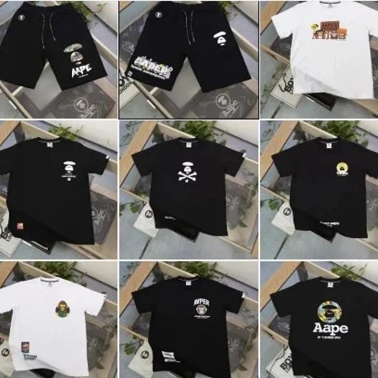 AA-APE ape head summer half-sleeved men's and women's T-shirt printed cotton round neck loose short-sleeved ins casual top shorts