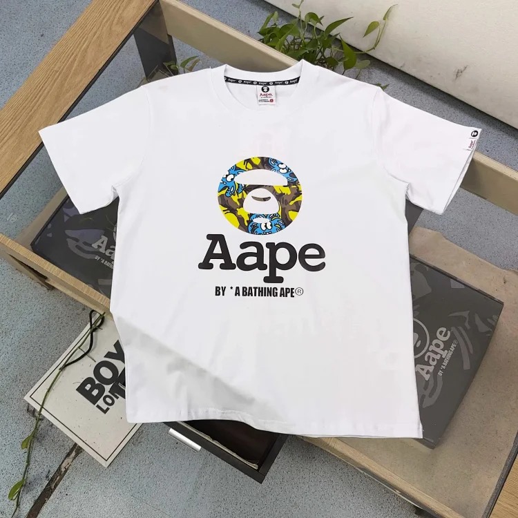 AA-APE ape head summer half-sleeved men's and women's T-shirt printed cotton round neck loose short-sleeved ins casual top shorts image 3